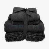 Coordinated Bobble Bath Mat & Towel Set - 4 Pack (Charcoal Grey)  Adomoo